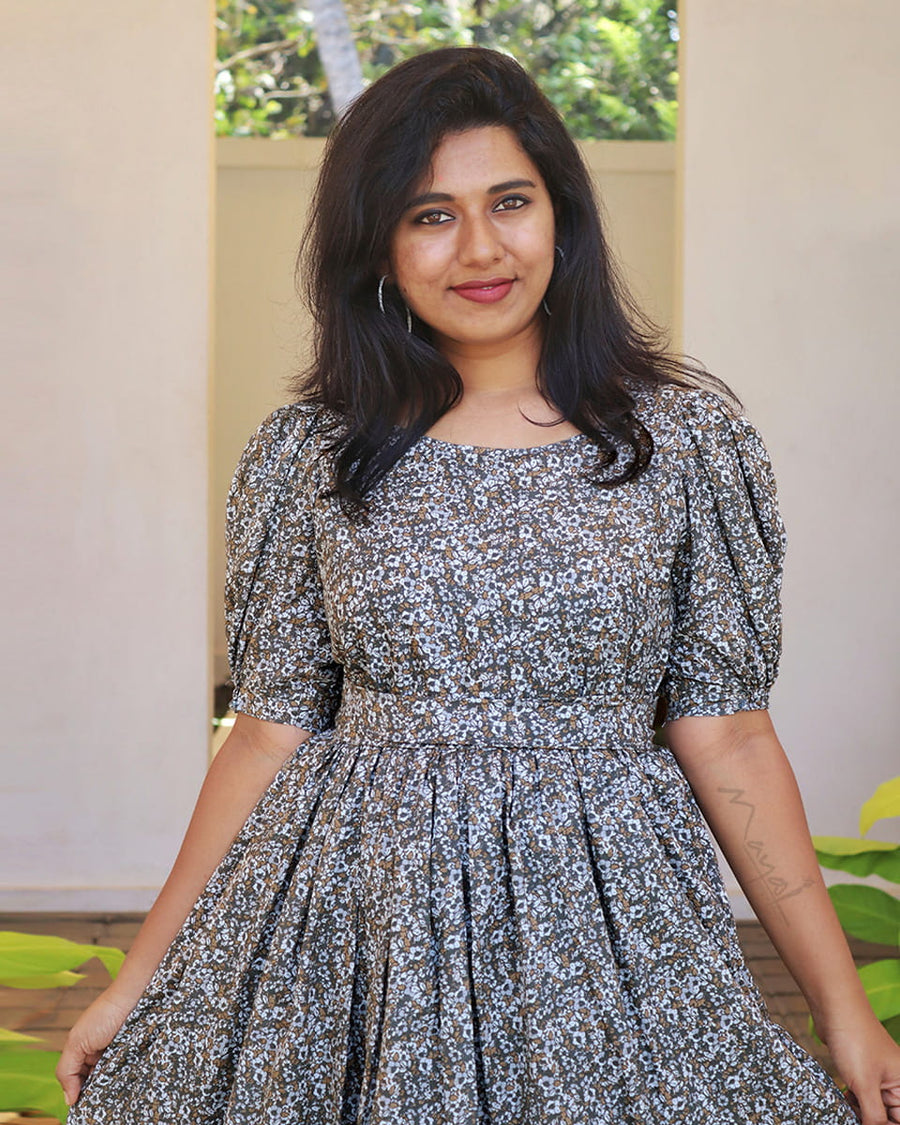 Smoke Green Two Tier Flare Dresses
