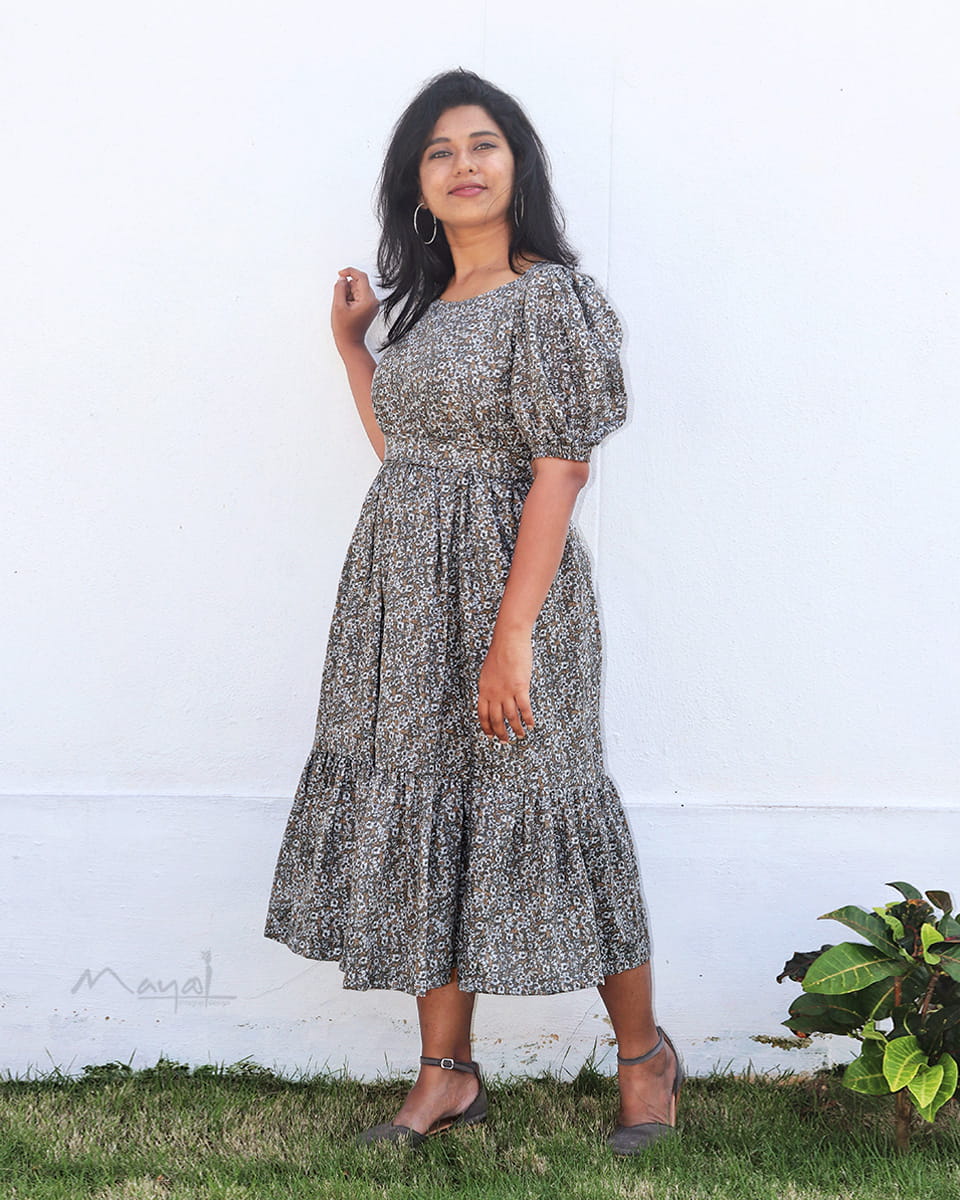Smoke Green Two Tier Flare Dresses