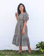 Smoke Green Two Tier Flare Dresses