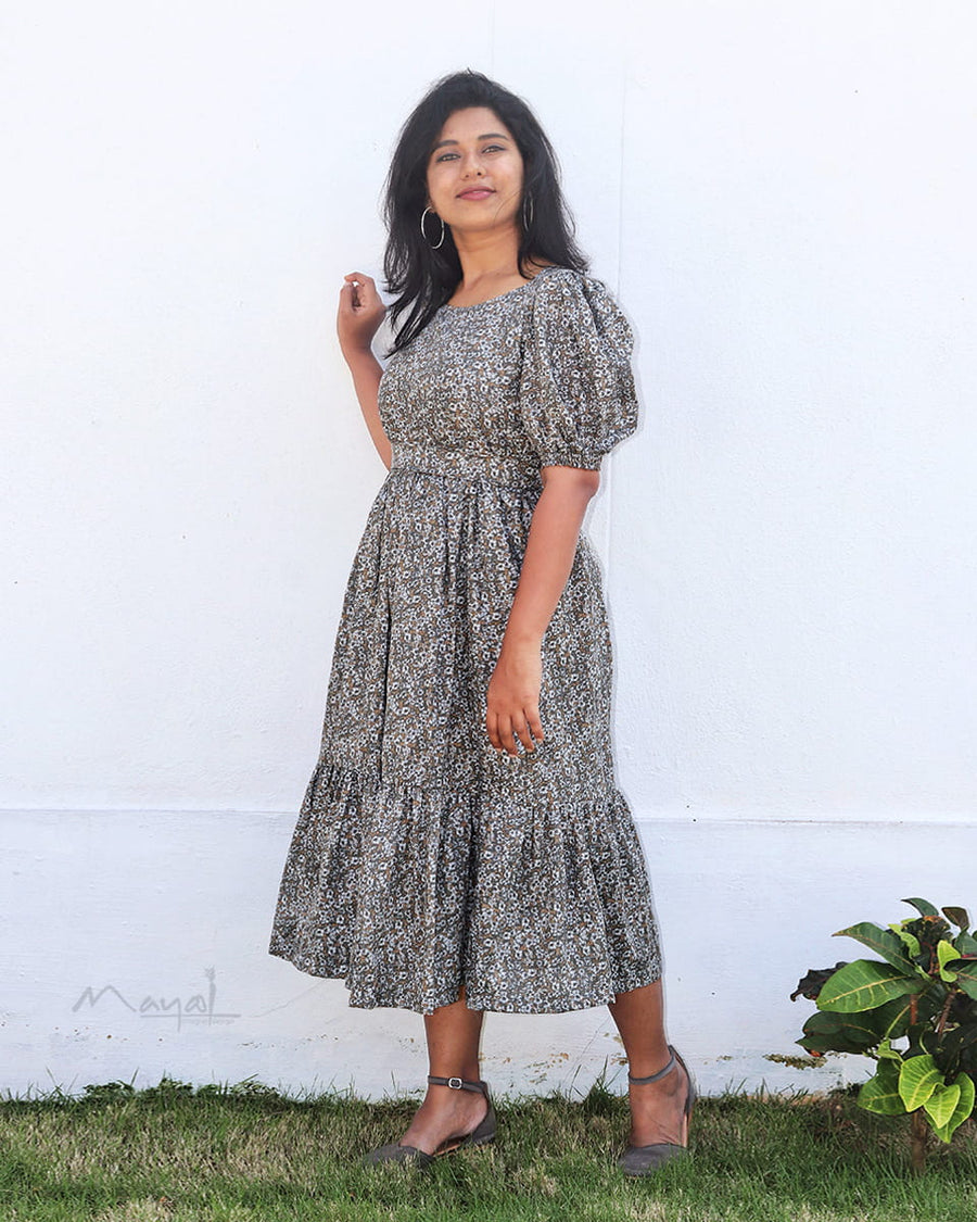 Smoke Green Two Tier Flare Dresses