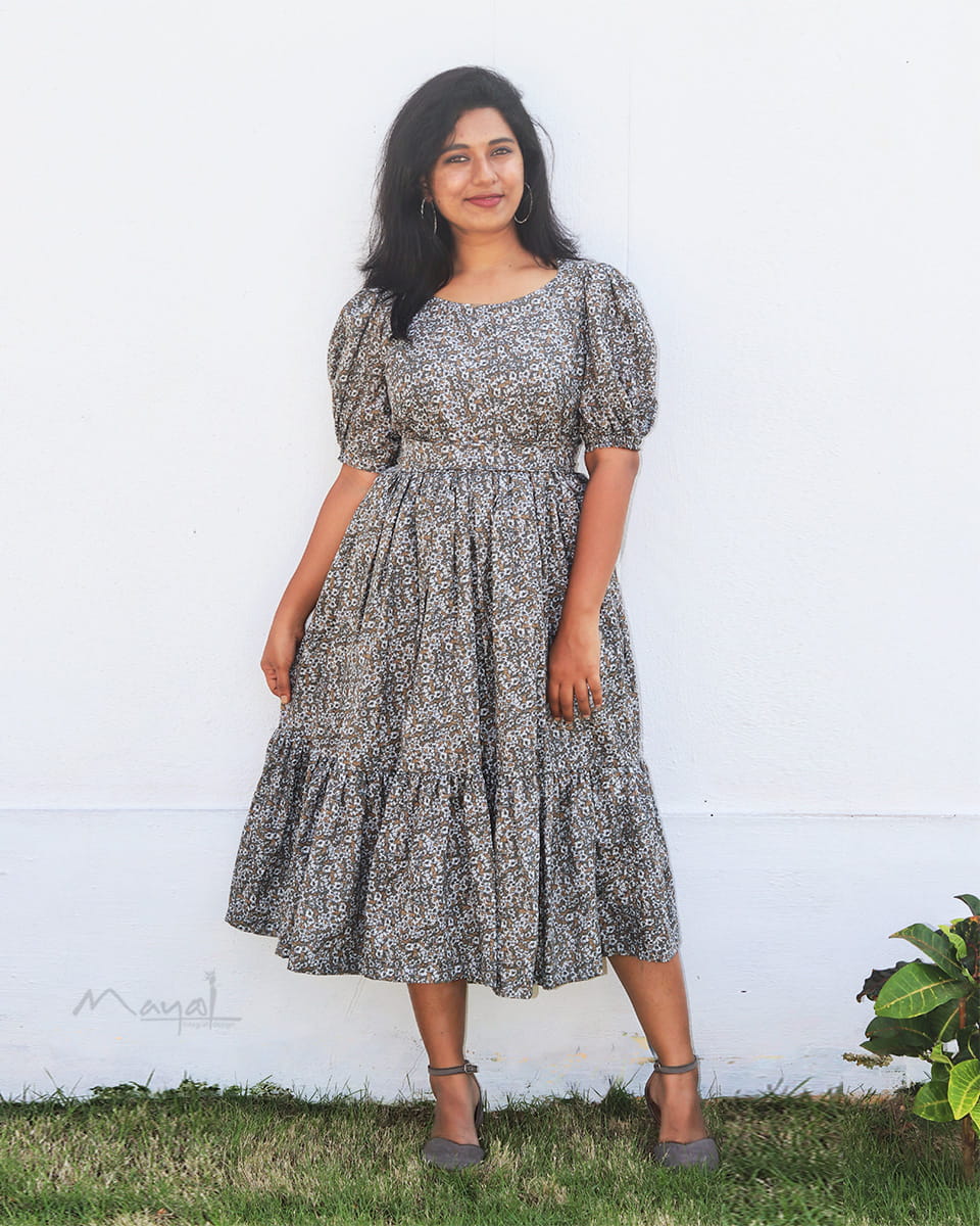 Smoke Green Two Tier Flare Dresses
