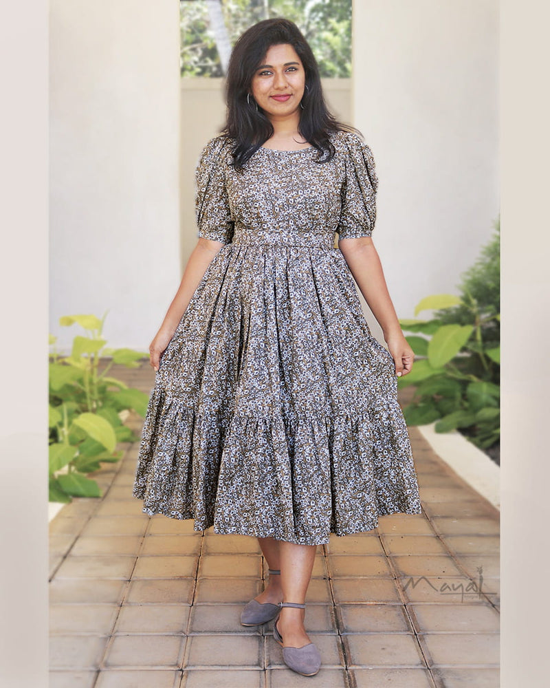 Smoke Green Two Tier Flare Dresses