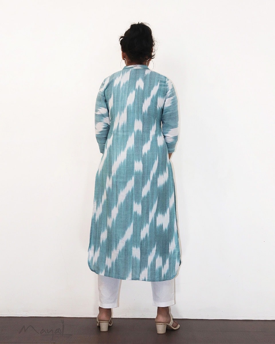 Baby Blue Patterned Cotton Kurta