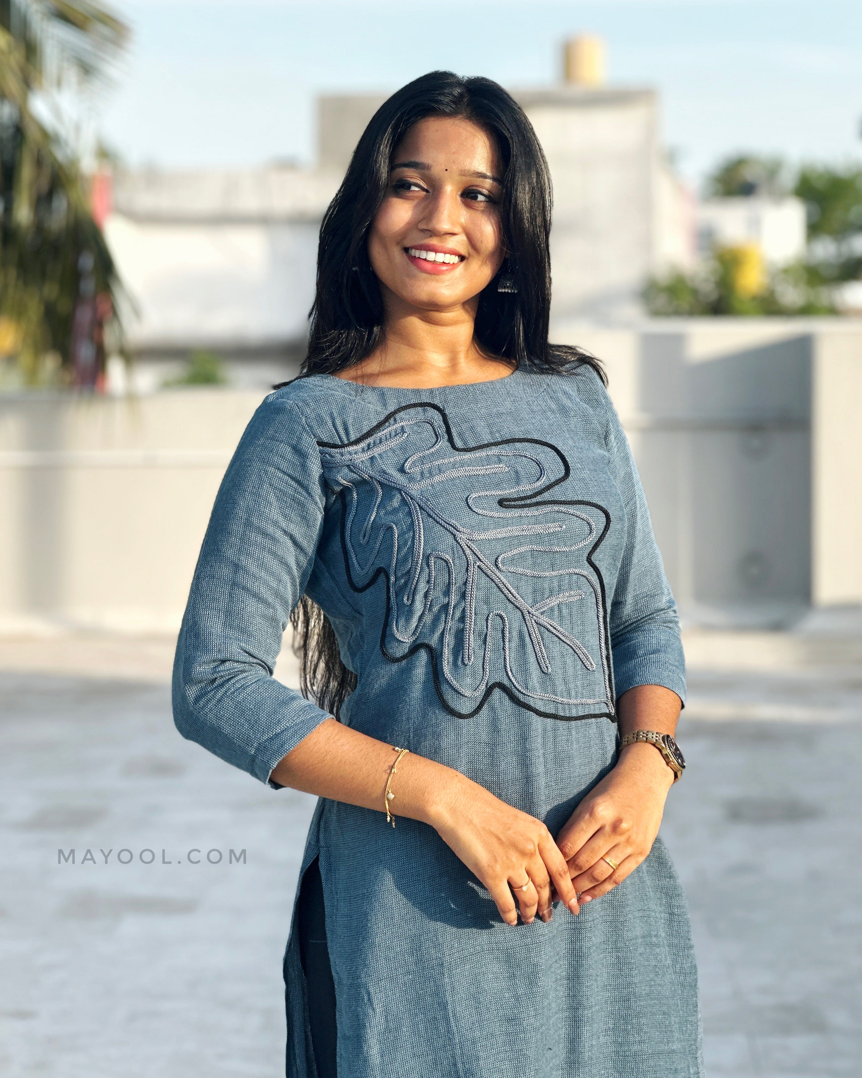 Steel Blue Thread Tale Kurta