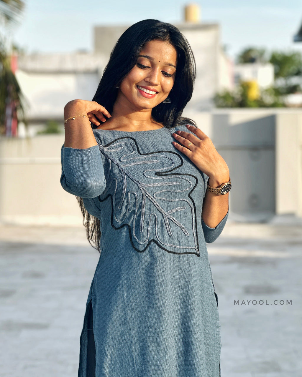 Steel Blue Thread Tale Kurta