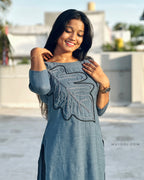 Steel Blue Thread Tale Kurta