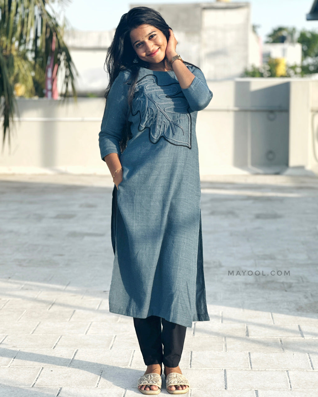 Steel Blue Thread Tale Kurta