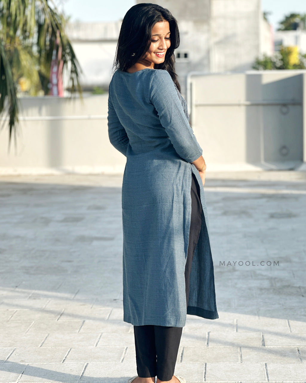 Steel Blue Thread Tale Kurta