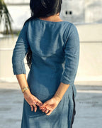Steel Blue Thread Tale Kurta