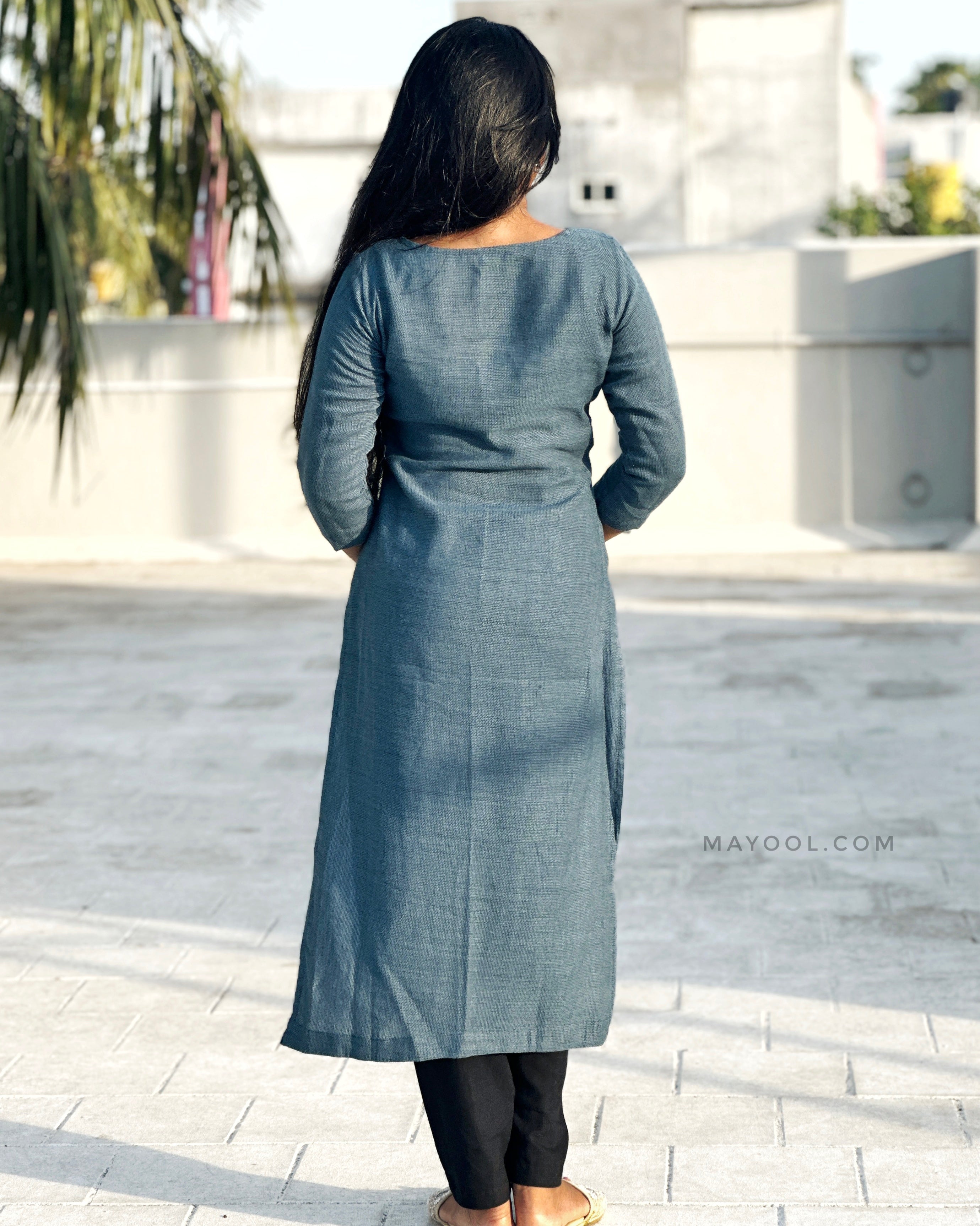 Steel Blue Thread Tale Kurta