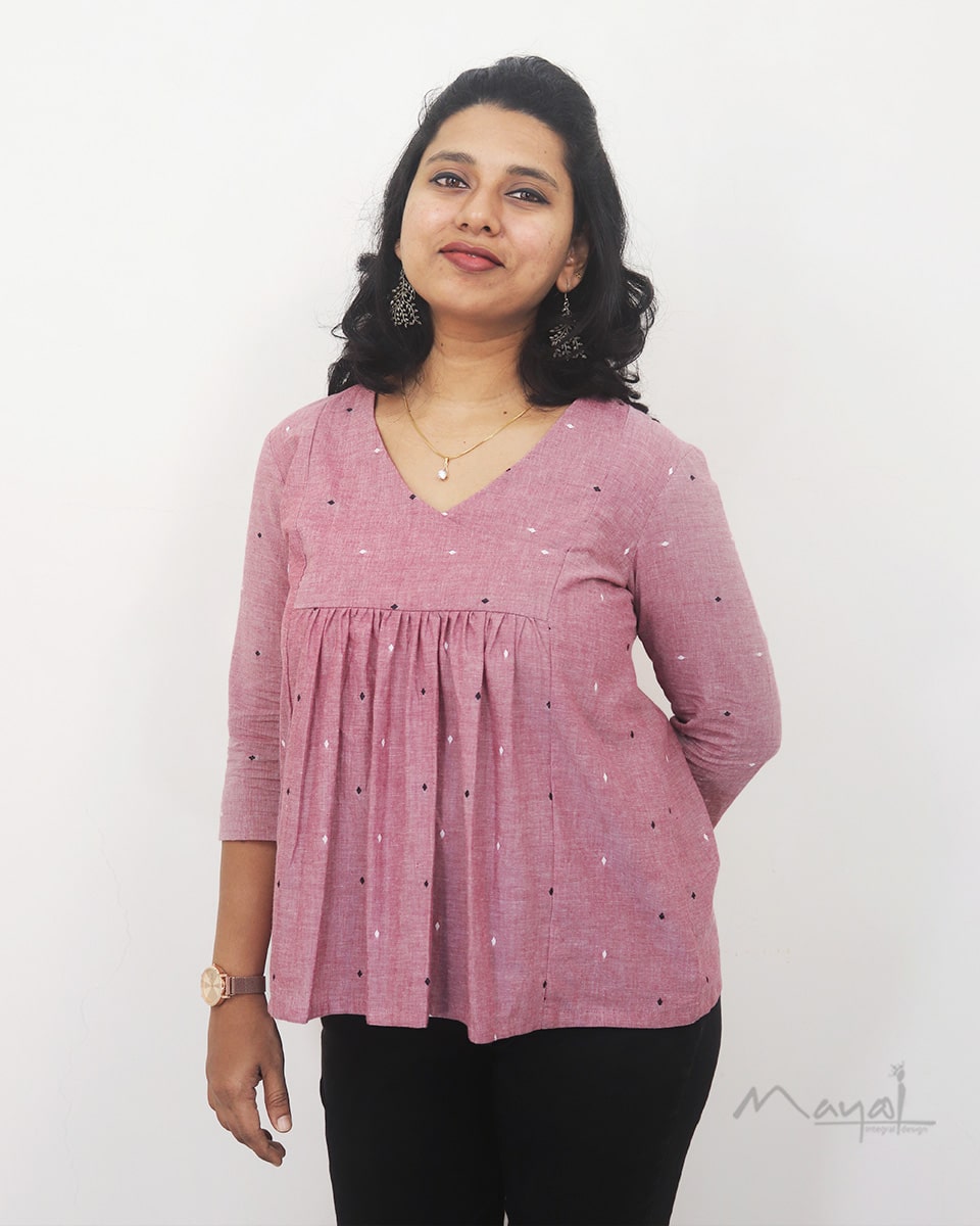 Super Pink Pleated Peplum Top