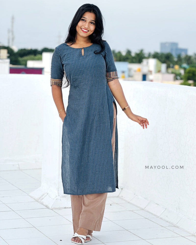 Symphony Blue Stripe Cotton Kurta