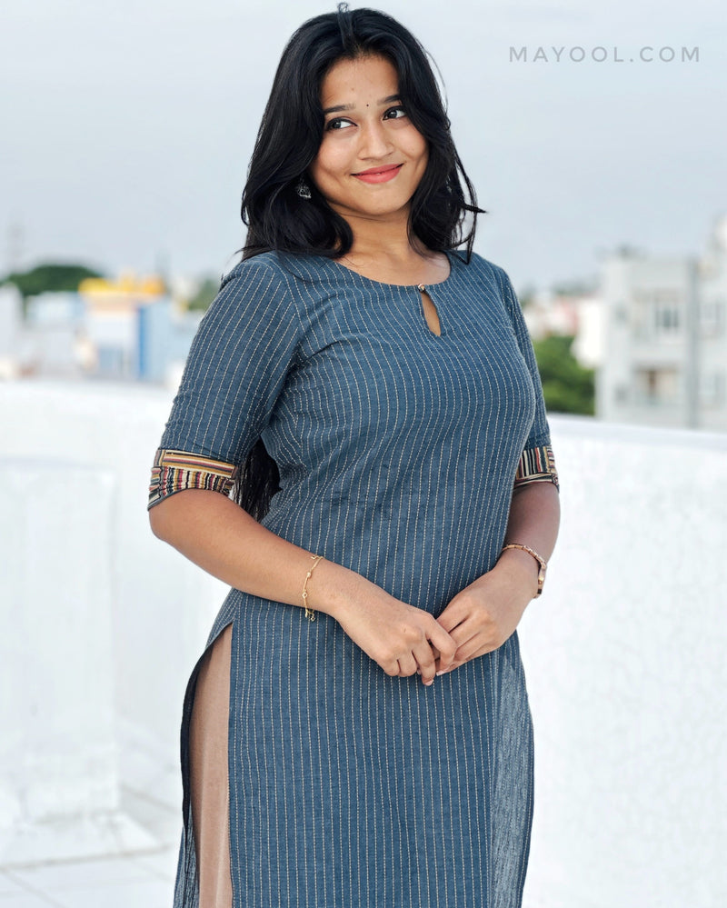 Symphony Blue Stripe Cotton Kurta