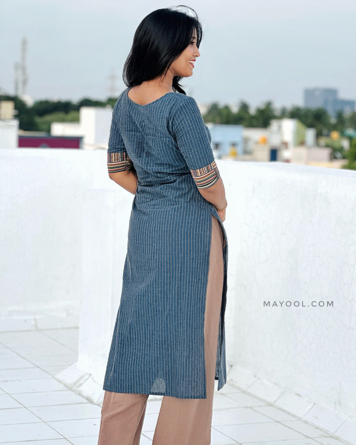 Symphony Blue Stripe Cotton Kurta