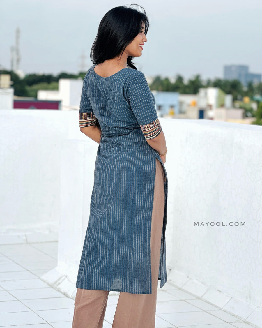 Symphony Blue Stripe Cotton Kurta