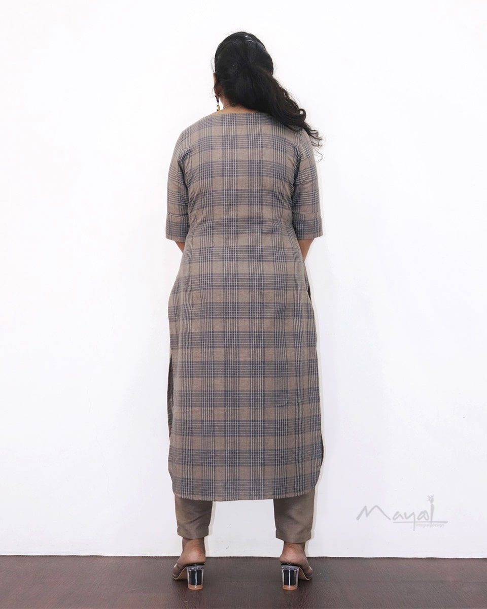 Beige Blue Stripe Cotton Kurta