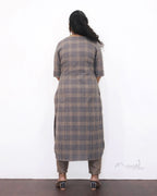 Beige Blue Stripe Cotton Kurta