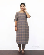 Beige Blue Stripe Cotton Kurta