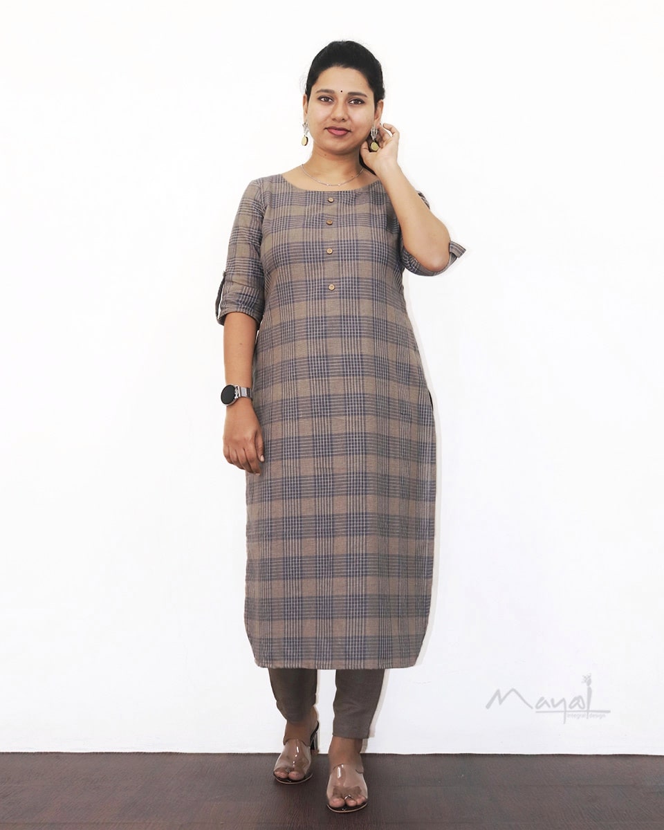 Beige Blue Stripe Cotton Kurta