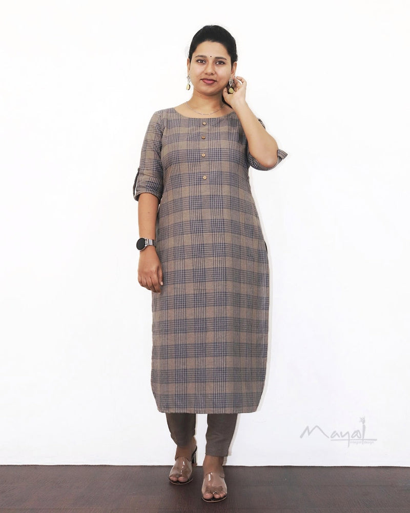 Beige Blue Stripe Cotton Kurta