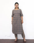 Beige Blue Stripe Cotton Kurta
