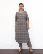 Beige Blue Stripe Cotton Kurta