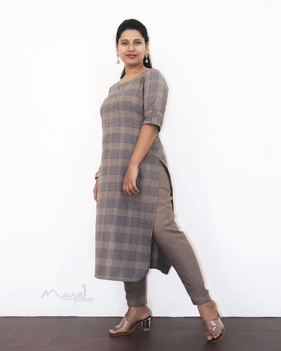 Beige Blue Stripe Cotton Kurta