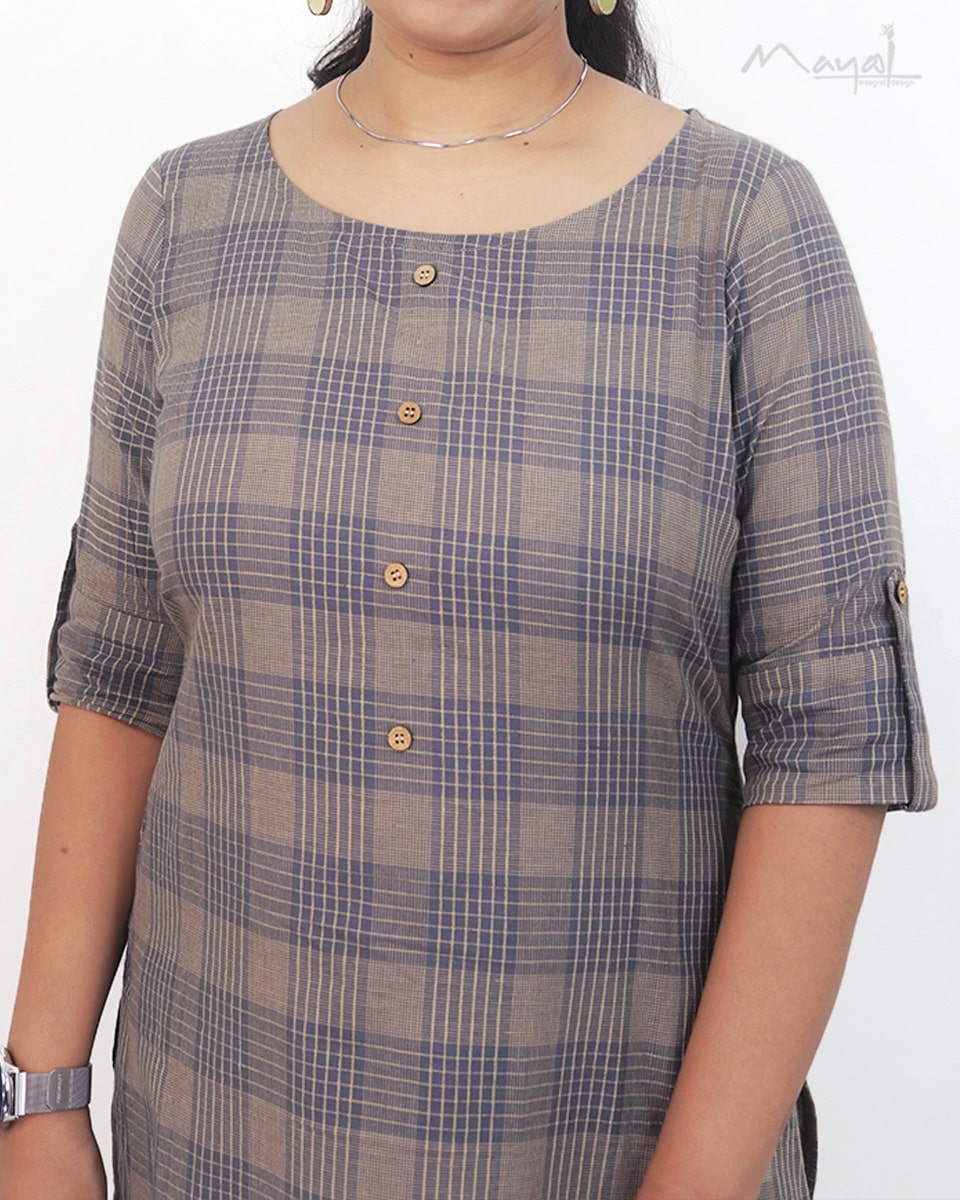 Beige Blue Stripe Cotton Kurta