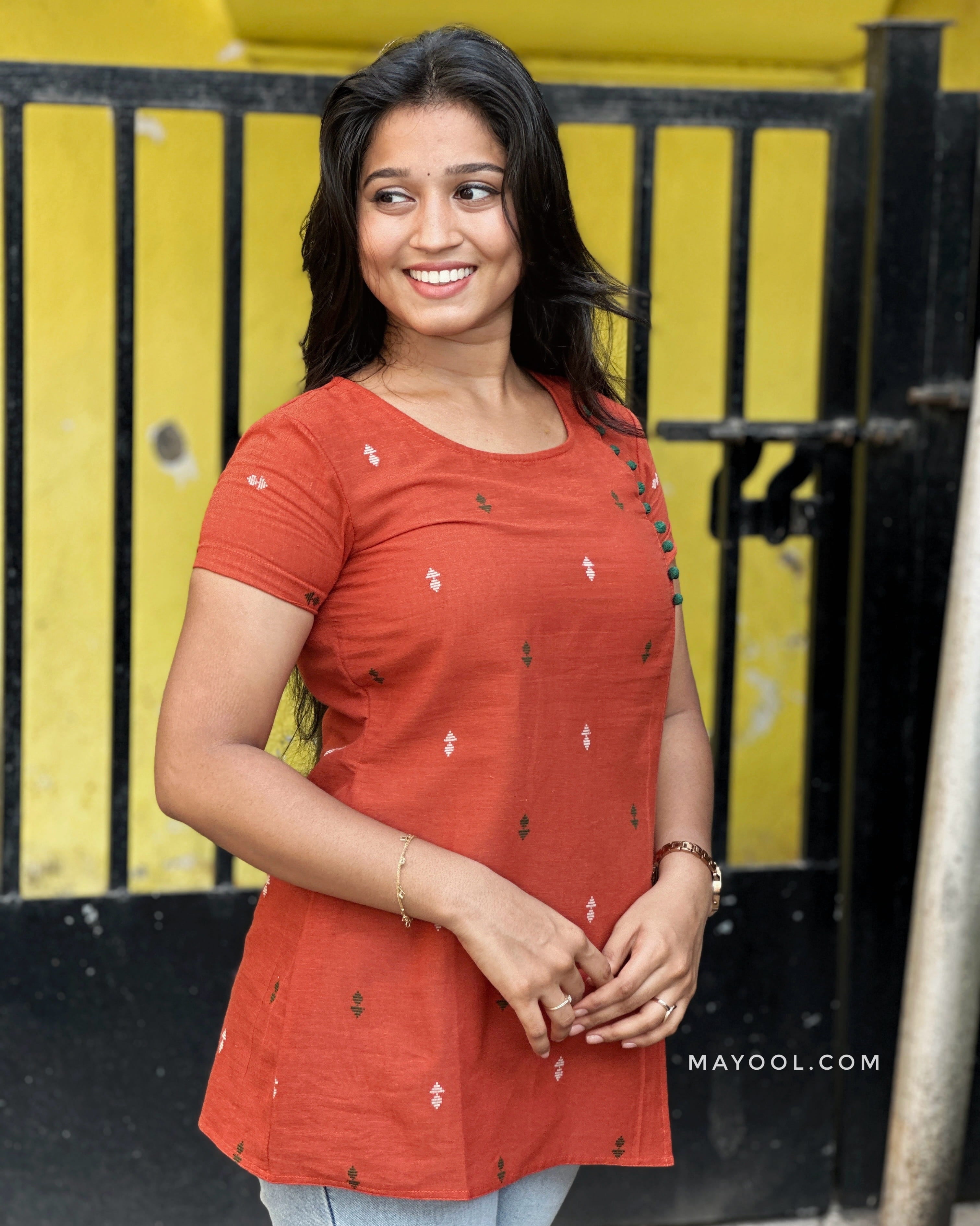 Terracotta Orange Cotton Short Kurta