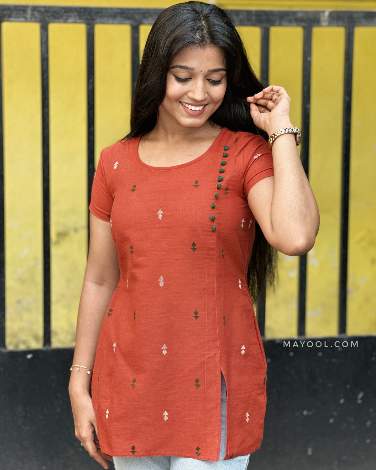 Terracotta Orange Cotton Short Kurta