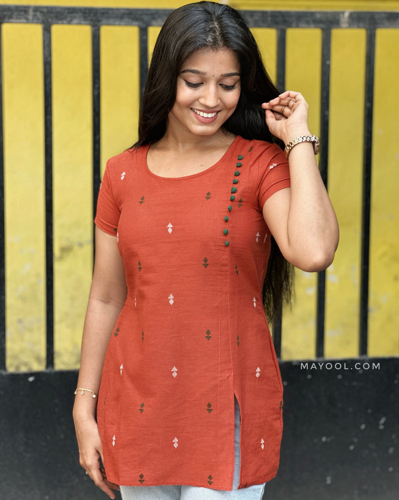 Terracotta Orange Cotton Short Kurta