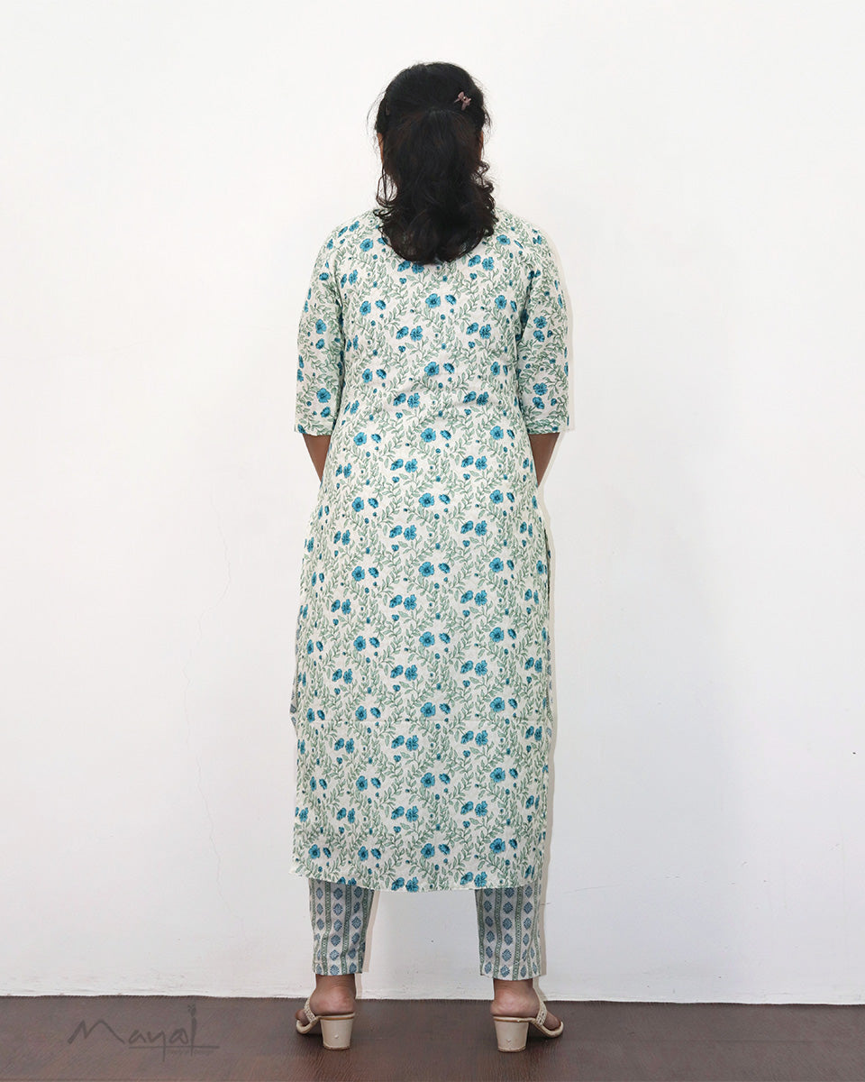 True Blue Printed Cotton Kurta