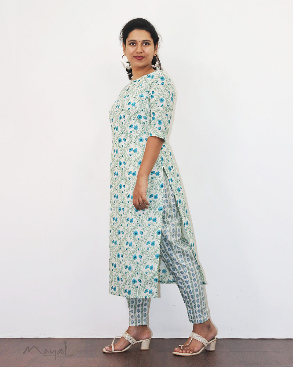 True Blue Printed Cotton Kurta