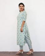 True Blue Printed Cotton Kurta