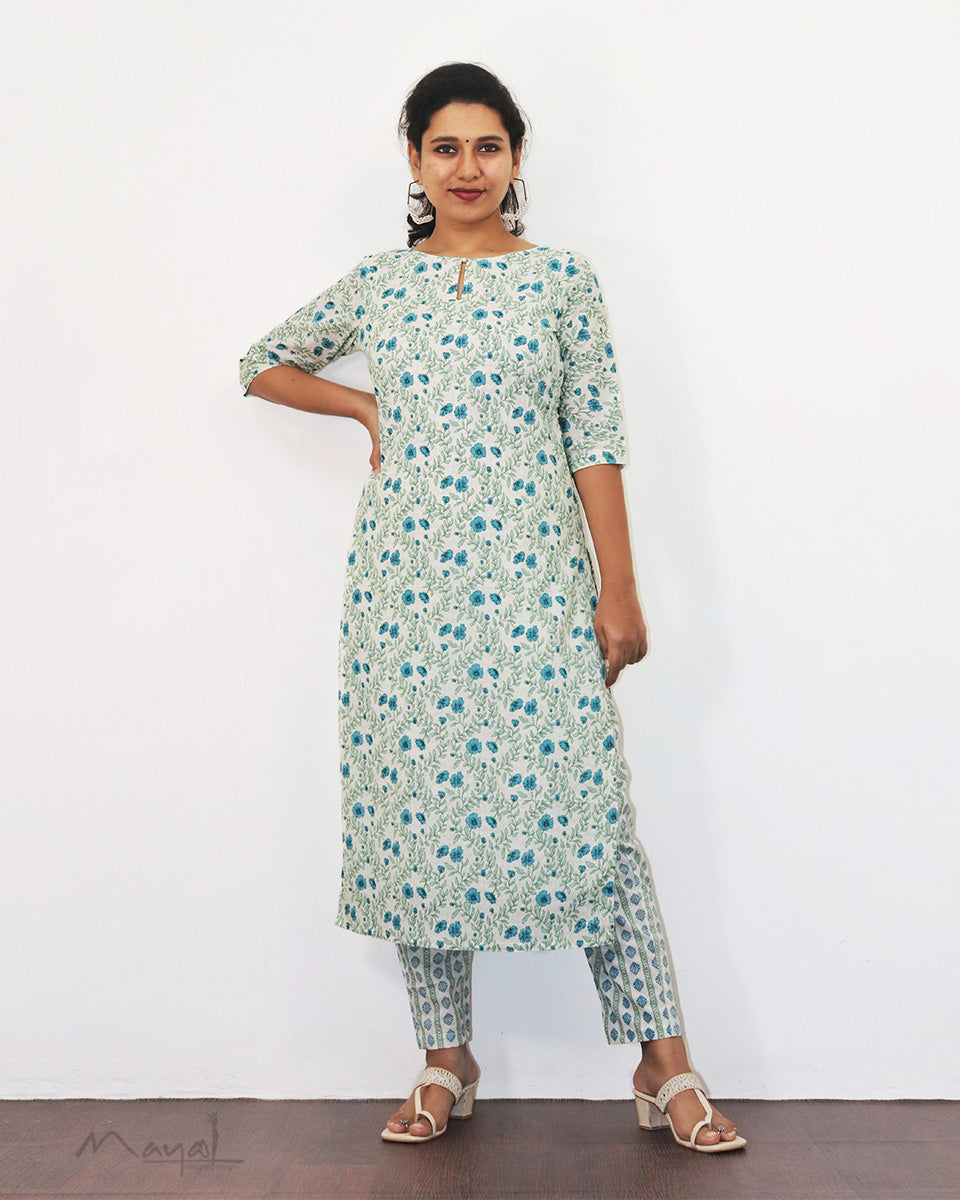 True Blue Printed Cotton Kurta