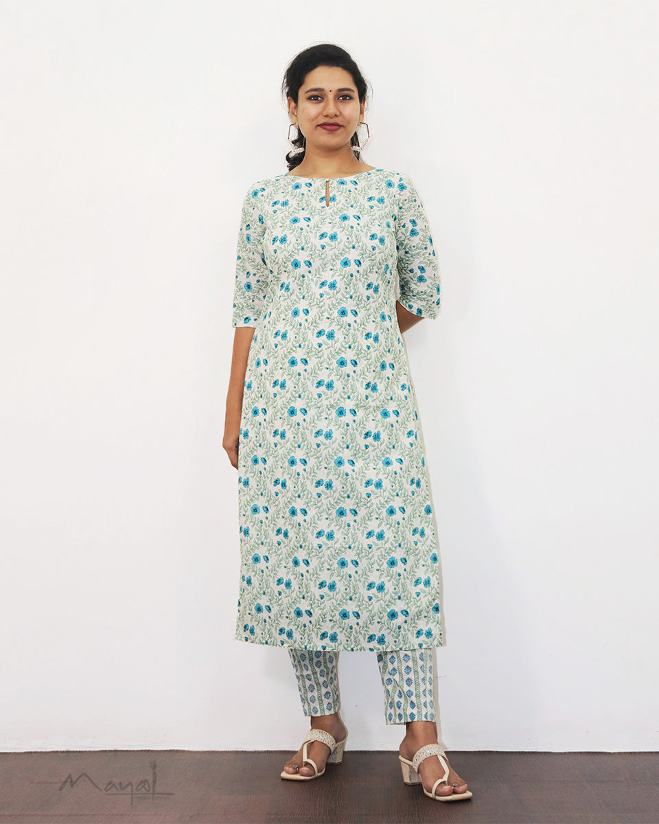 True Blue Printed Cotton Kurta