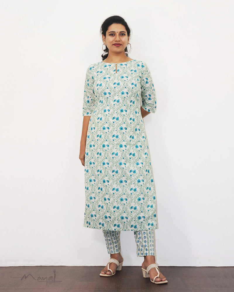 True Blue Printed Cotton Kurta
