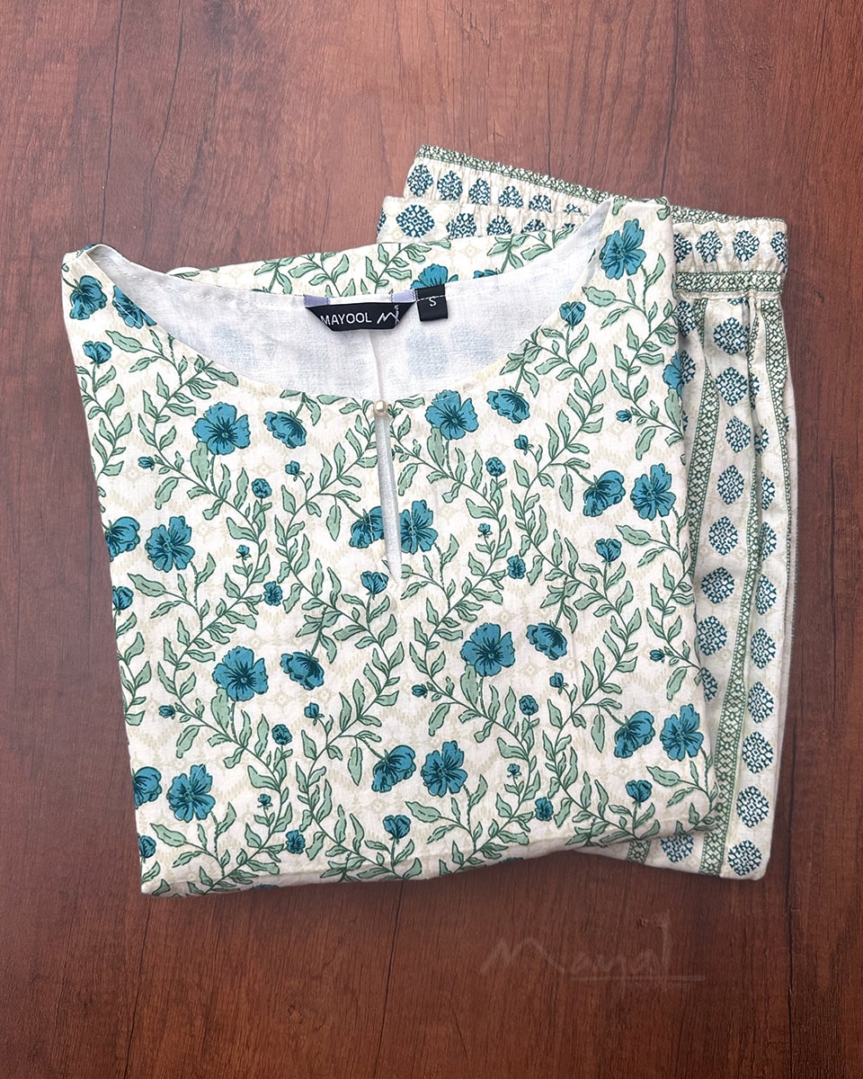 True Blue Printed Cotton Kurta
