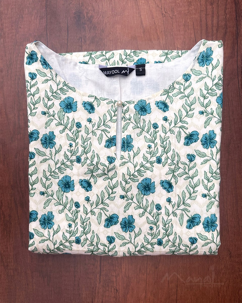 True Blue Printed Cotton Kurta