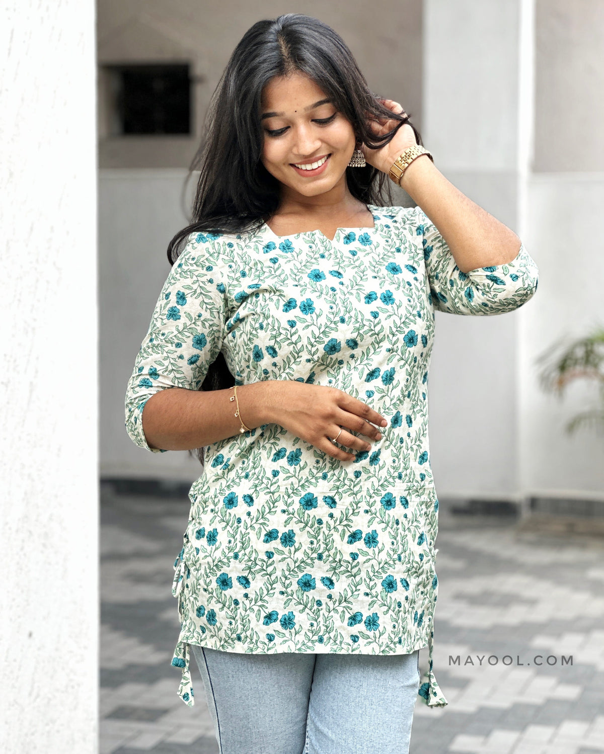 True Blue Handblock Print Cotton Short Kurta