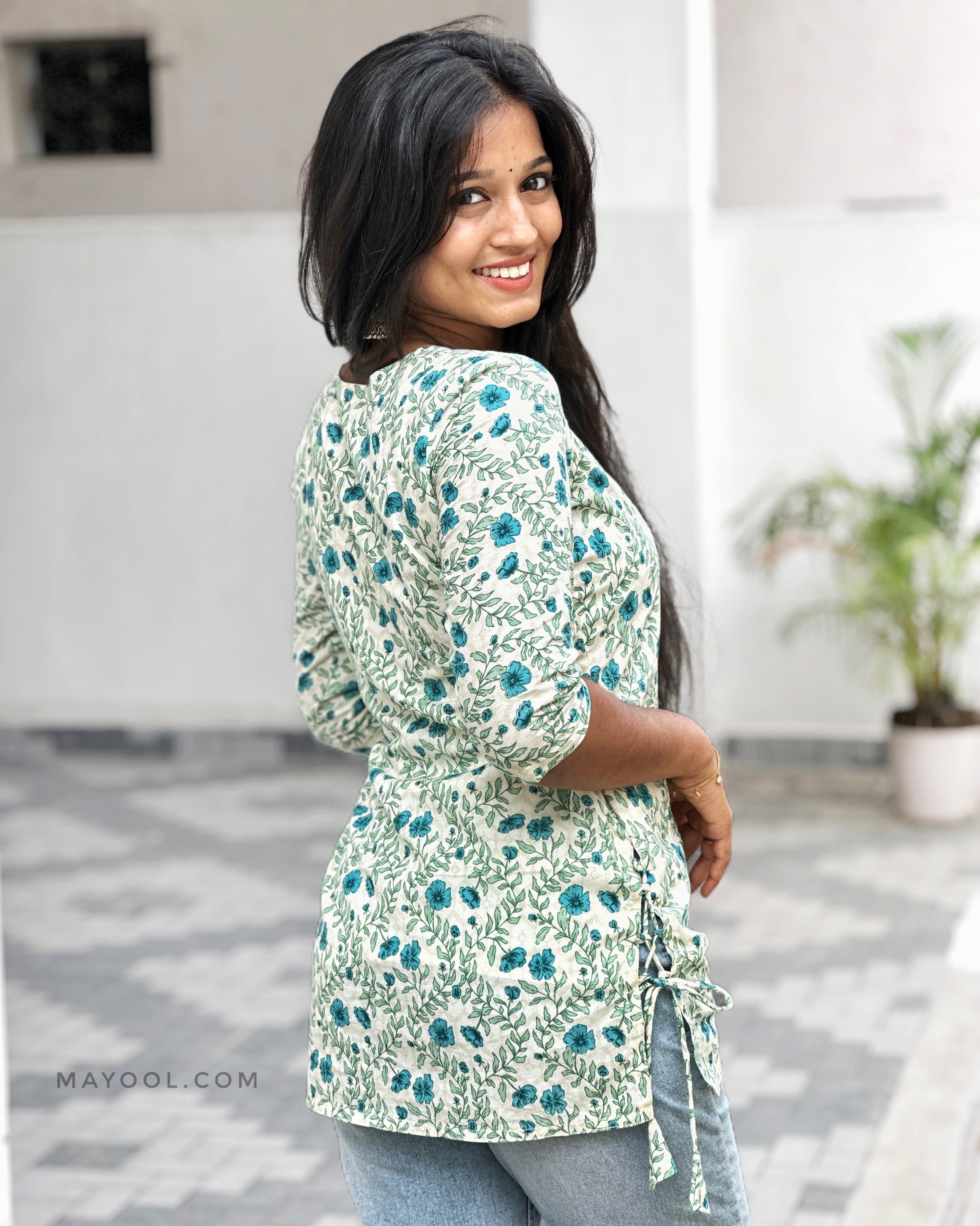 True Blue Handblock Print Cotton Short Kurta