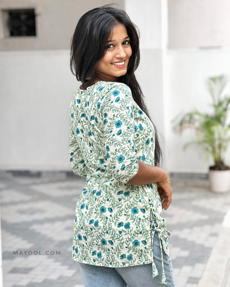True Blue Handblock Print Cotton Short Kurta