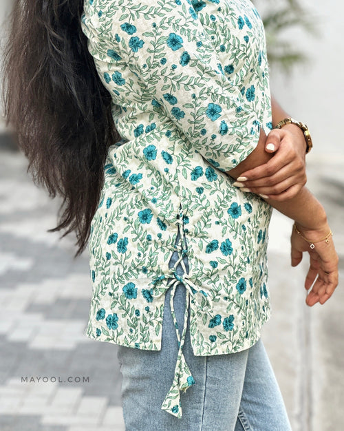True Blue Handblock Print Cotton Short Kurta