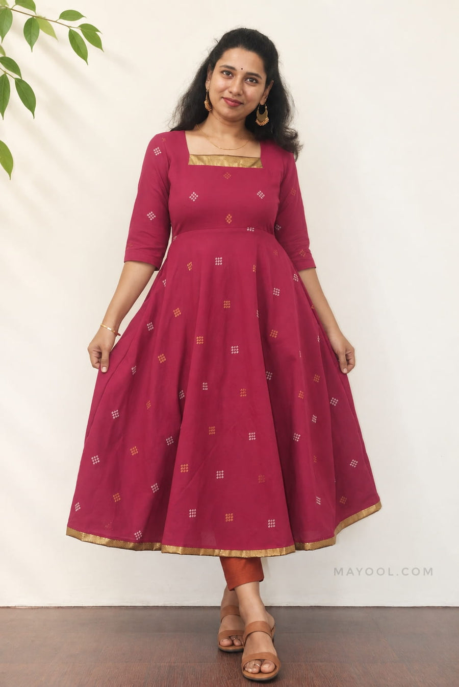 Valentine Pink Jari Jacquard Cotton Anarkali Dresses