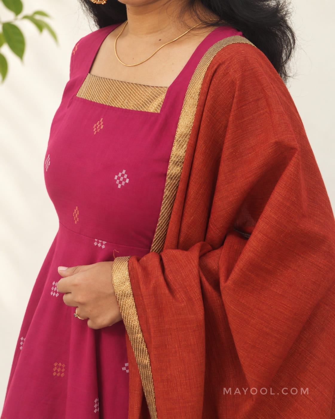 Valentine Pink Jari Jacquard Cotton Anarkali Dresses