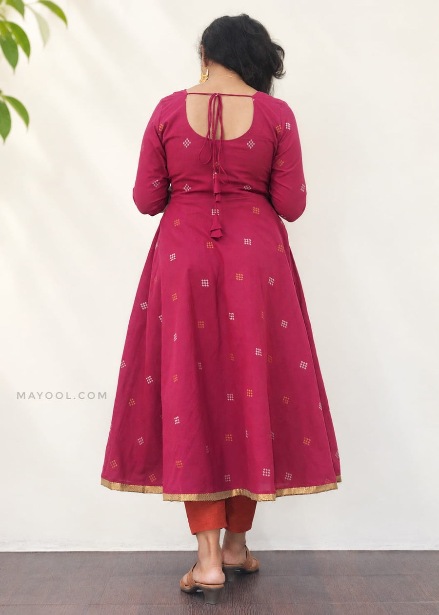 Valentine Pink Jari Jacquard Cotton Anarkali Dresses