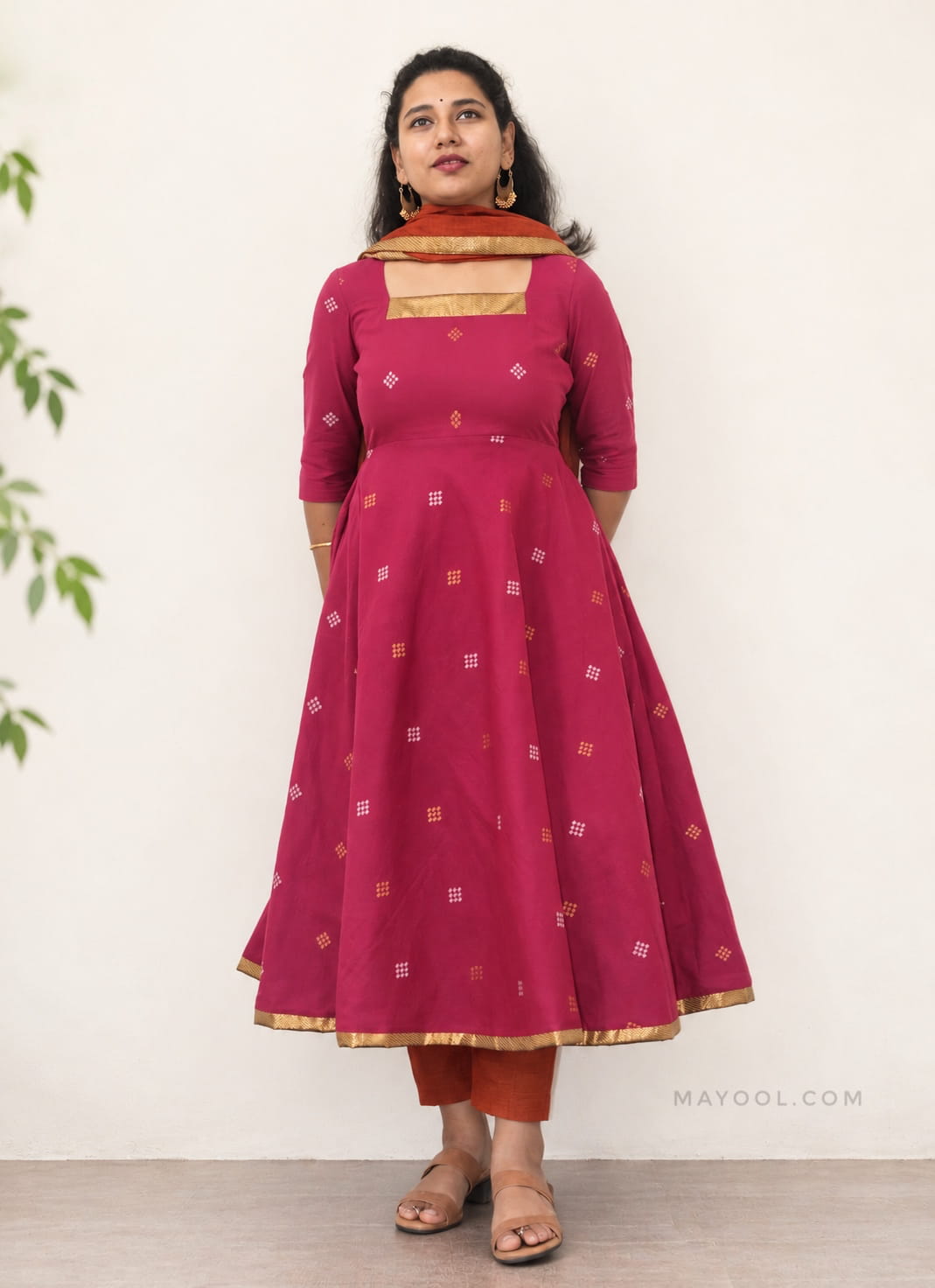 Valentine Pink Jari Jacquard Cotton Anarkali Dresses