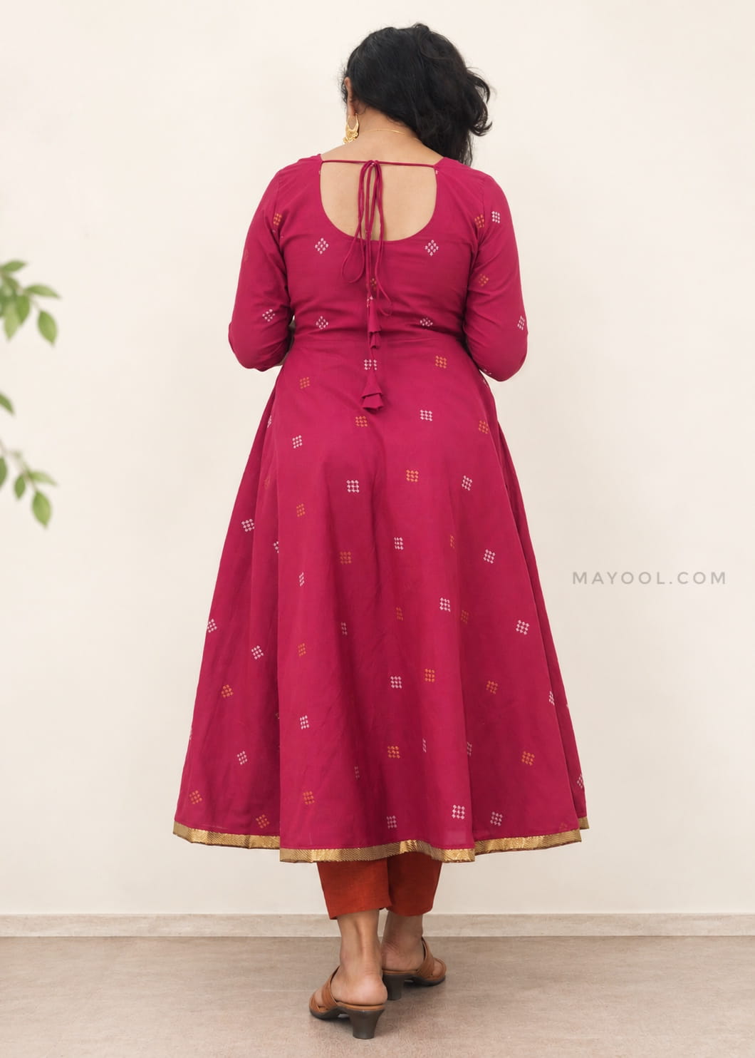 Valentine Pink Jari Jacquard Cotton Anarkali Dresses