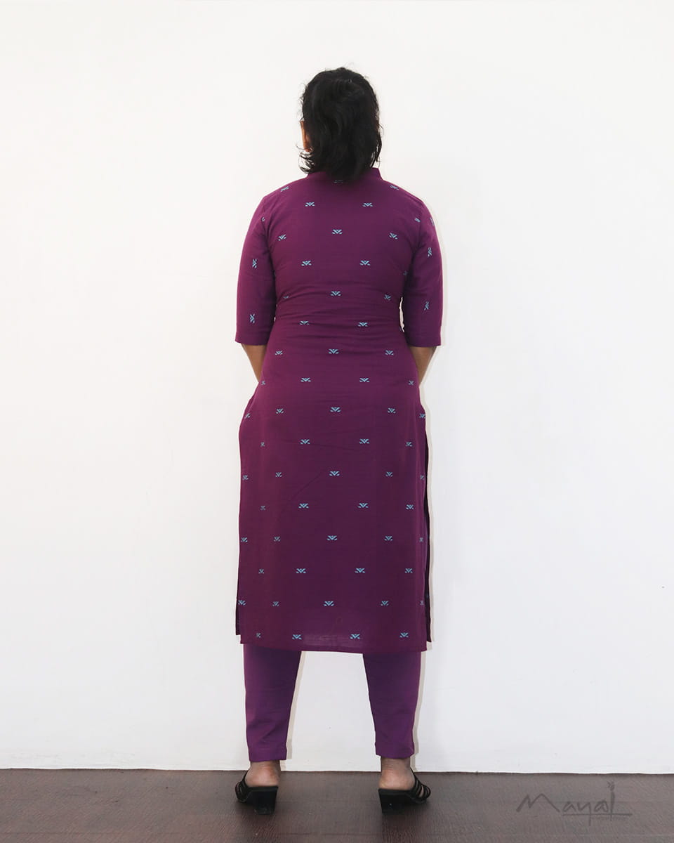 Violet Self Design Jacquard Cotton Kurta With Pant