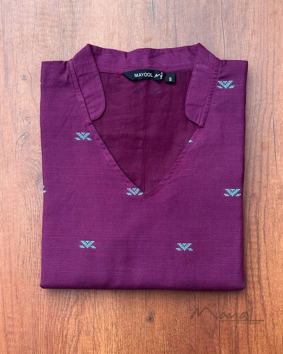 Violet Self Design Jacquard Cotton Kurta With Pant
